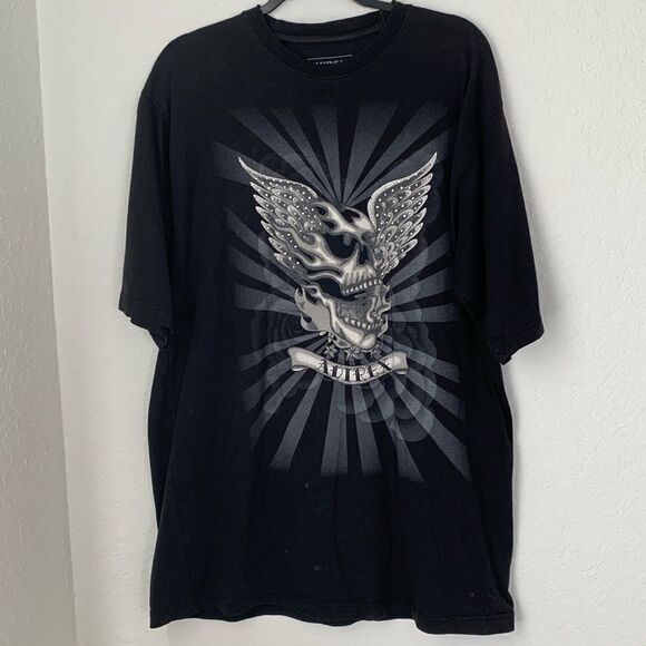 VTG Avirex Winted Skull Rhinestone Black T-Shirt Men’s Size XXL - Picture 1 of 6